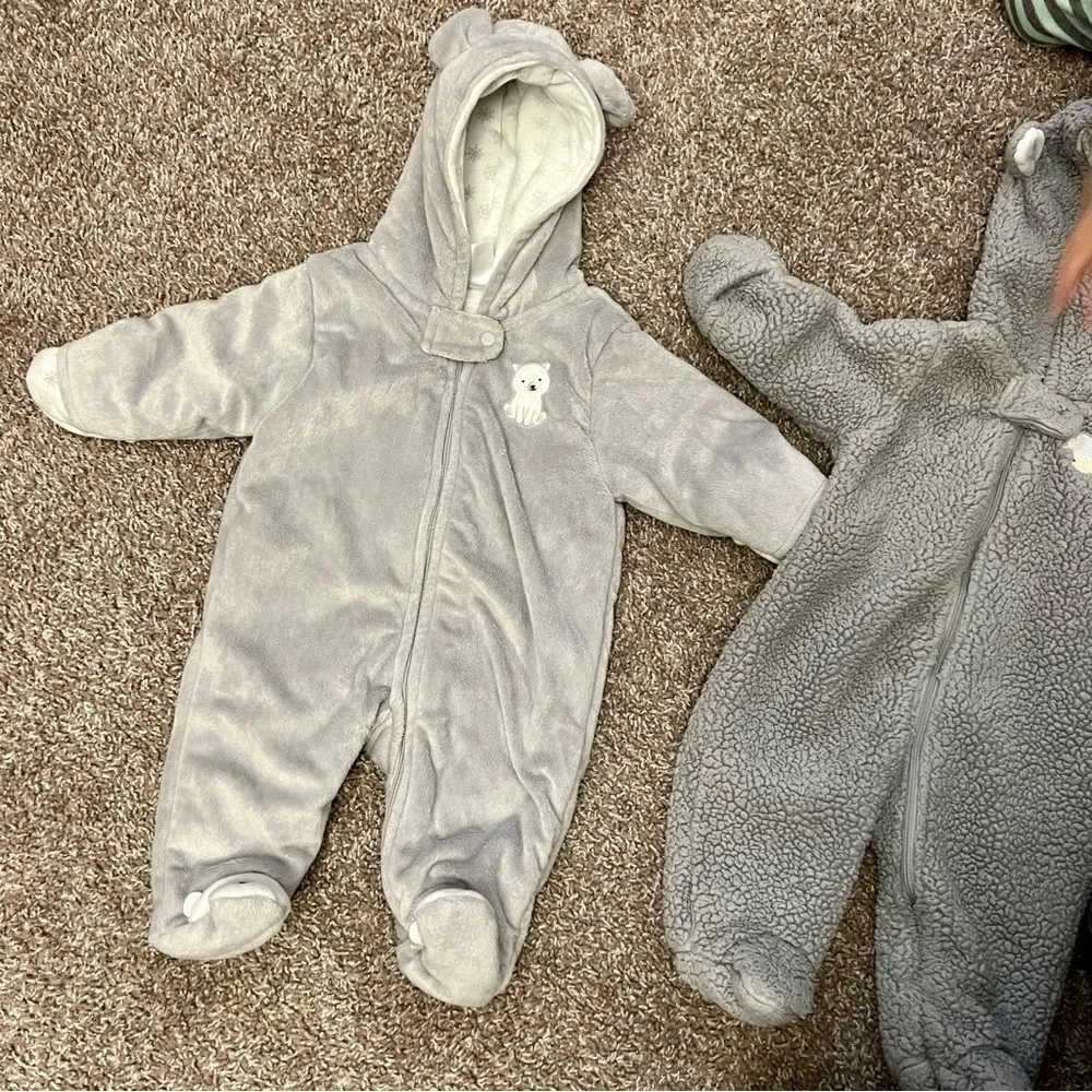 Carters bundle 2 Gray Fleece Coverall Winter suit size 3M